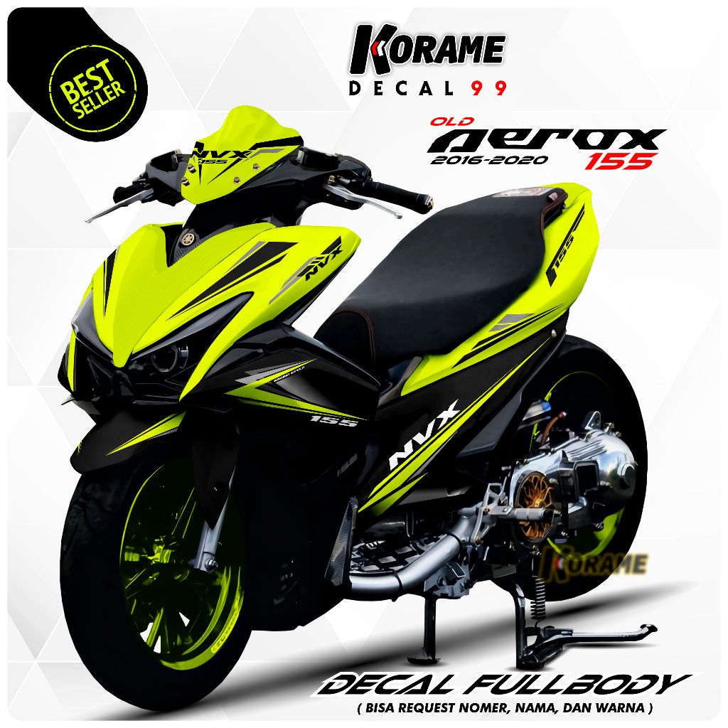Decal Sticker Aerox 155 Old // Stiker AEROX old Aerox 155 Old Motif Hijau Stabilo Hitam Full body