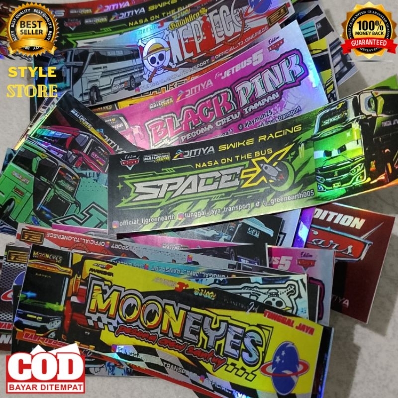 

stiker bus asli hologram waterproof desain moon eyes mix isi 15