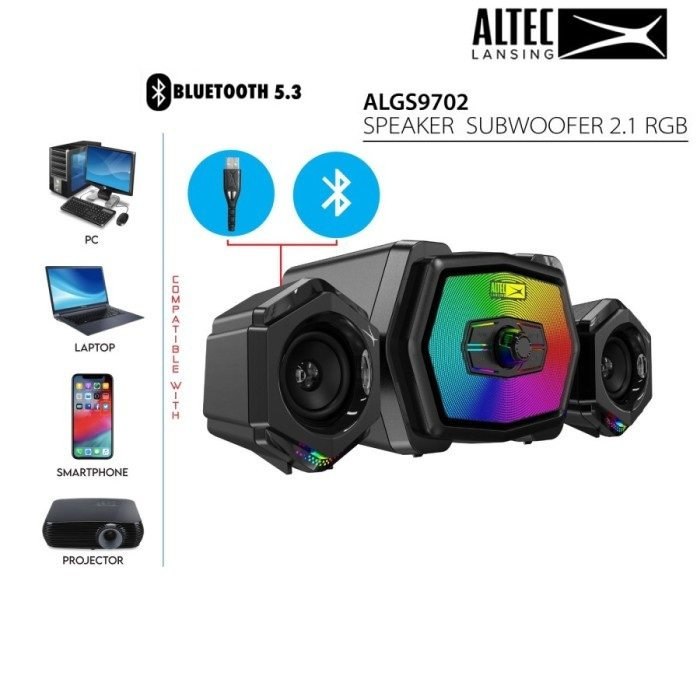 Speaker 2.1 subwoofer with Bluetooh 5.3 RGB Lighting Surround Sound Altec Lansing ALGS9702 ALGS9814