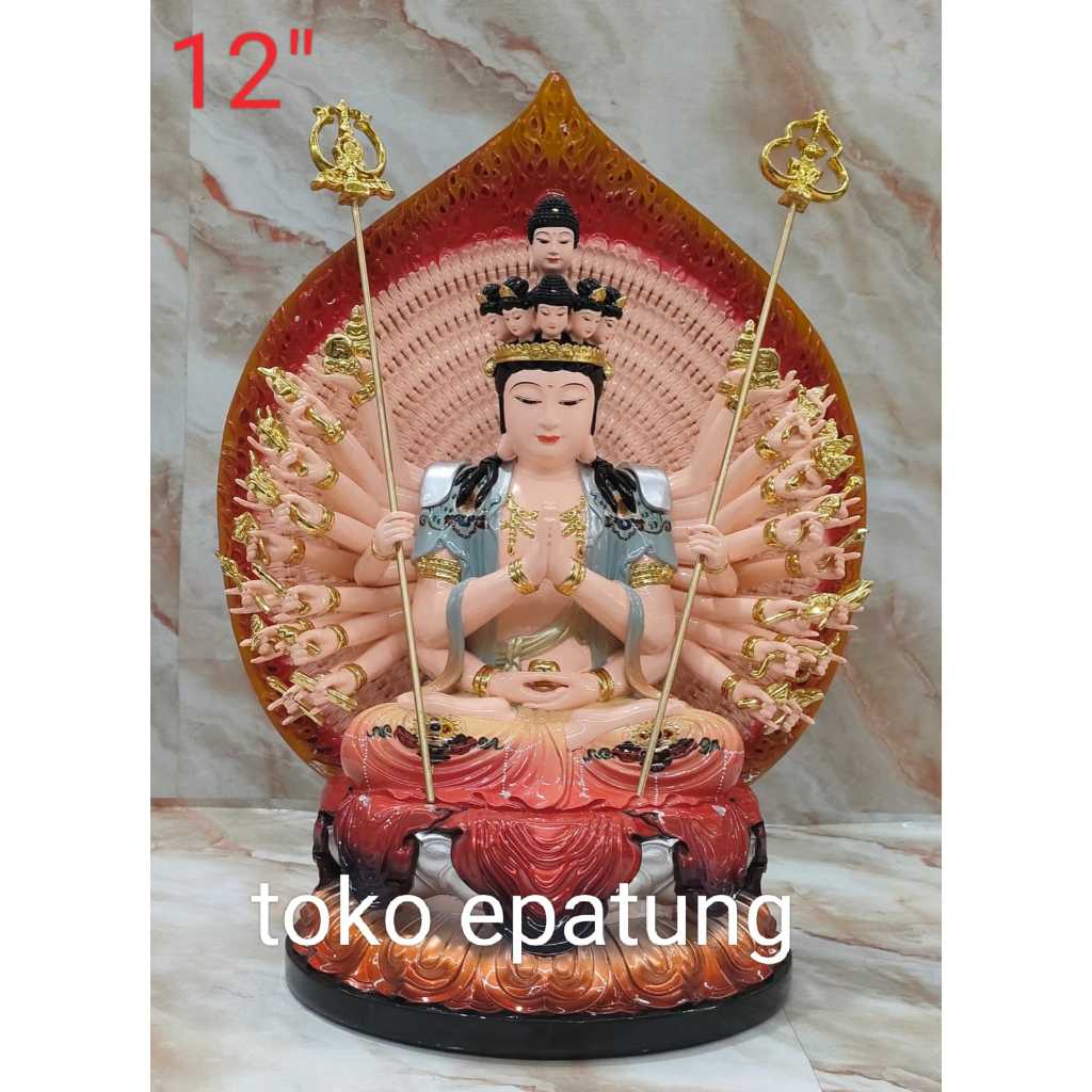 patung dewi seribu tangan / cien so kwan im - fiber - 12 inch - qing - l24