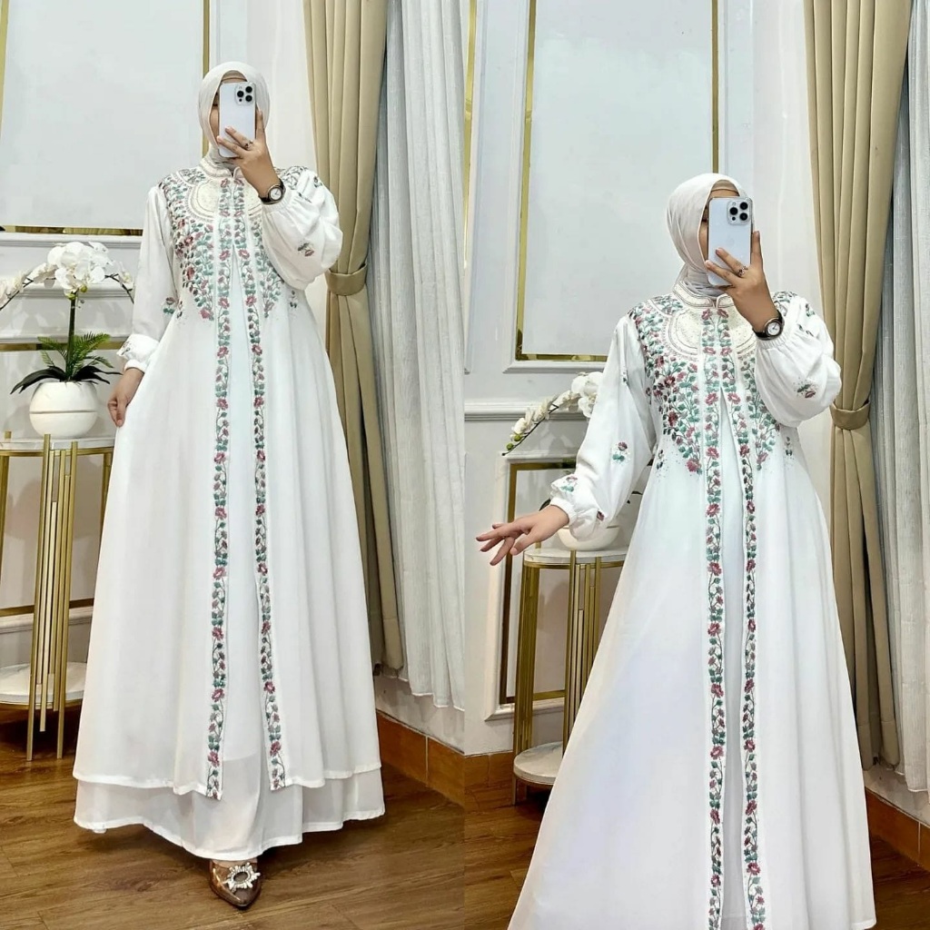 Terbaru HARUMI DRESS Baju Gamis Bordir  Ceruty Babydoll Full Furing Gamis OOTD Kondangan Simple Cant