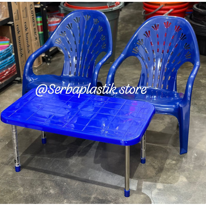 kursi plastik ( 2KURSI + 1MEJA ) meja stainless set / kursi rebahan santai kopi kantin makan resto c