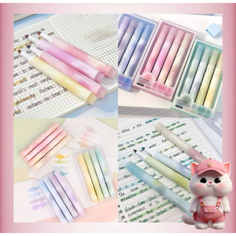 

N168 ( 1 Set 4 Pcs ) Stabilo 2in1 Pastel Tiedye Gradasi / Highlighter 4pcs 2 Sisi Aesthethic Gradient untuk Sekolah Kantor m