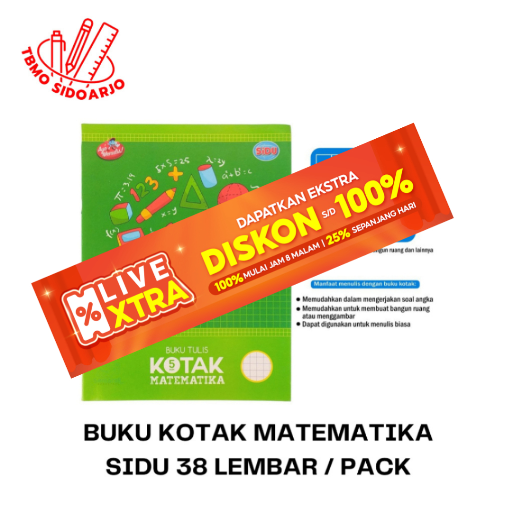 

TBMO Buku Tulis Kotak Kecil Matematika 38 Lembar - Per Pack isi 10 buku Strimin