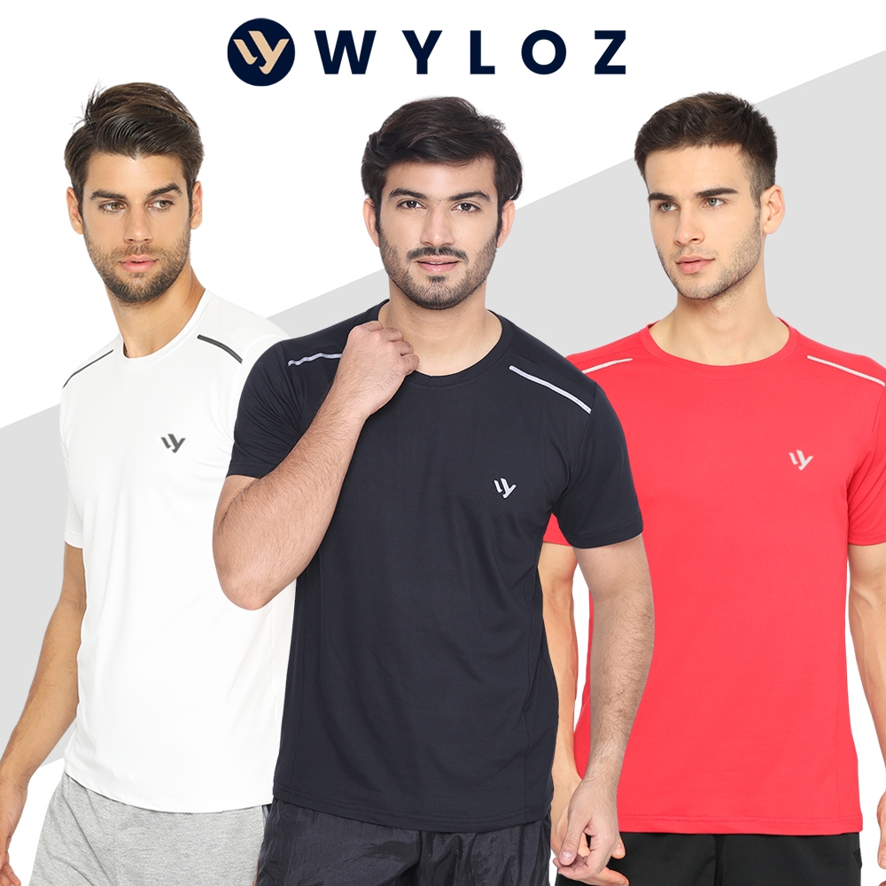WYLOZ Baju Kaos Olahraga Training Lengan Pendek Pria Gym Fitness Jersey Lari Running Sepeda Bola Fut