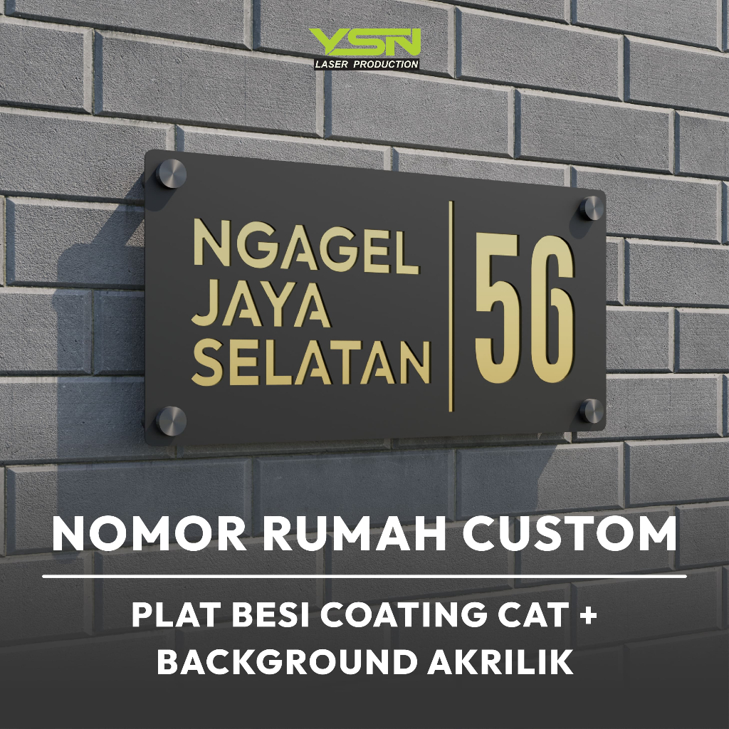 Nomor Rumah Plat Besi 1.2 + Coating Cat + Akrilik  | No Rumah Custom | Minimalis
