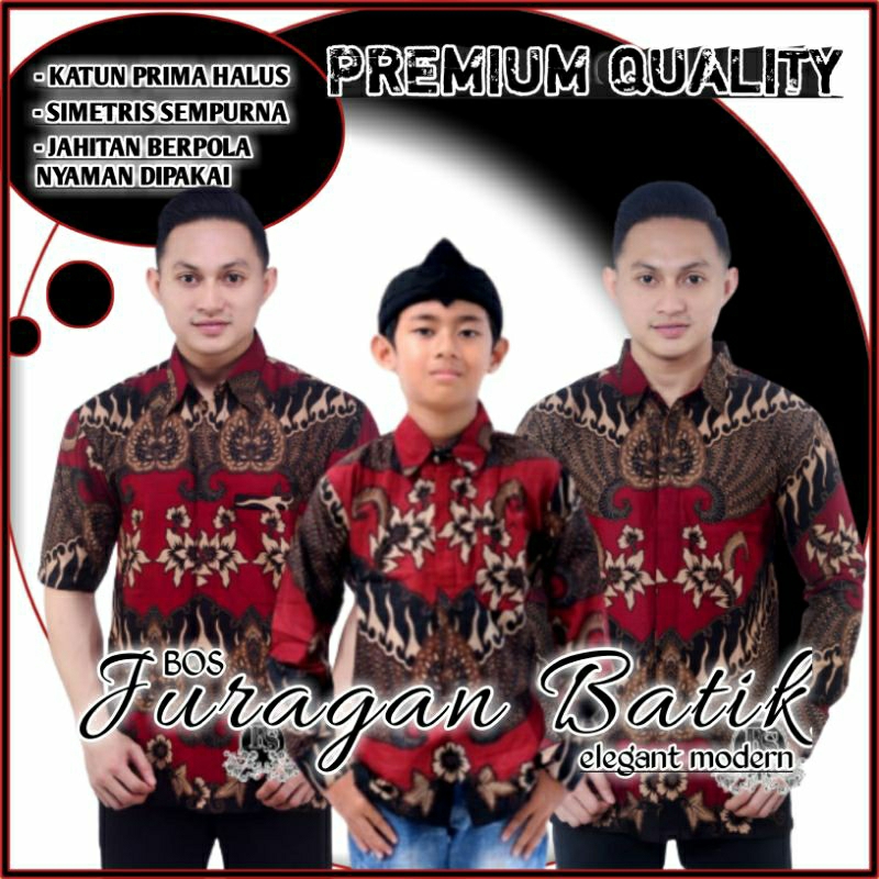 Batik Pria Warna Merah Maroon Marun - Batik Couple Ayah Anak Premium - Batik Anak Cowo Laki-laki
