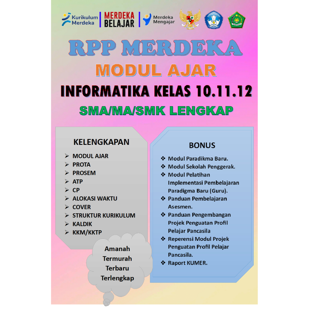 

MODUL AJAR INFORMATIKA KELAS 10.11.12 SMA/MA/SMK LENGKAP