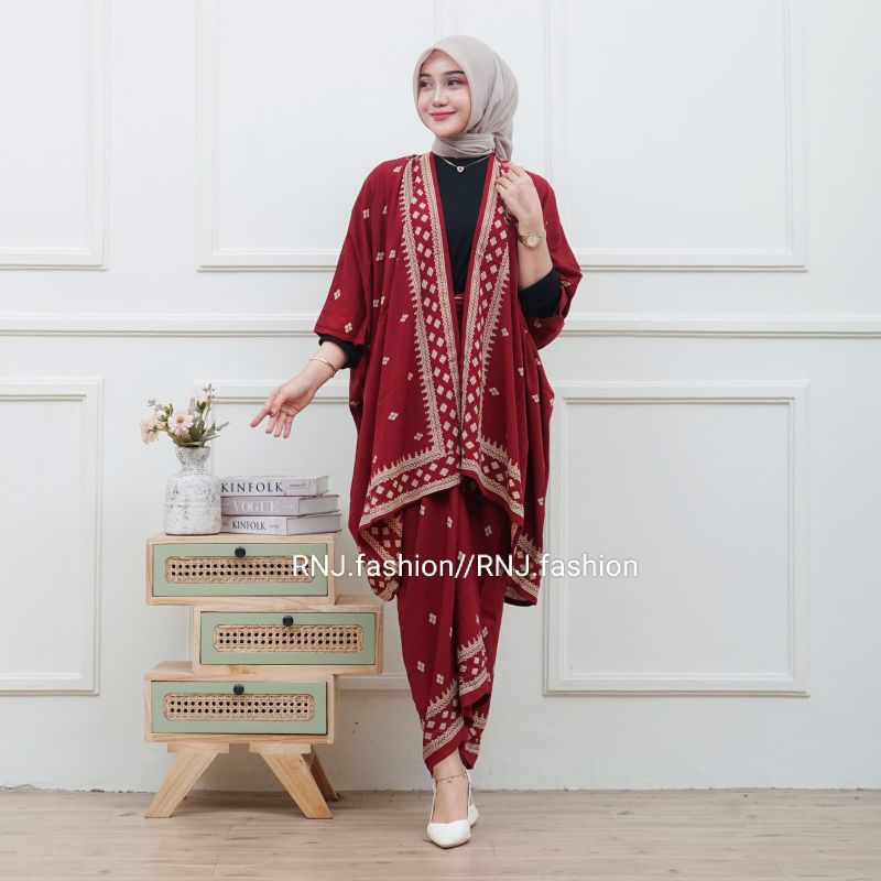 cardigan setelan rok lilit baju kondangan outfit wanita kekinian.motif canai