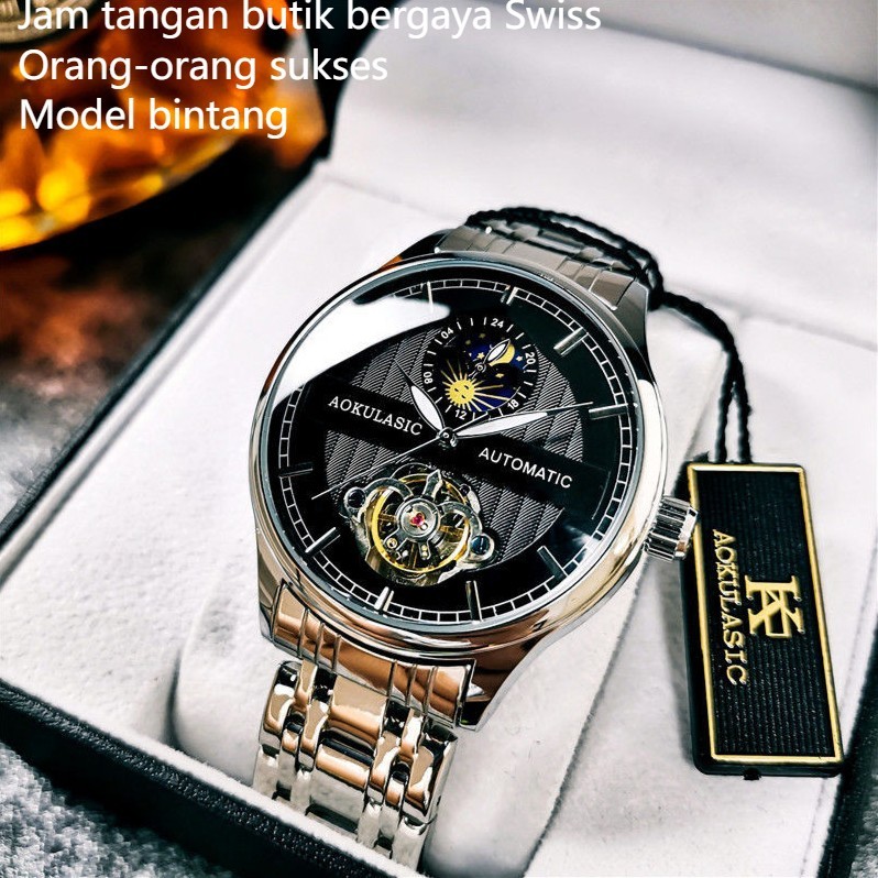Ogulas Jam Tangan Mekanis Otomatis Tourbillon Jam Tangan Modis Pria Tahan Air Bercahaya