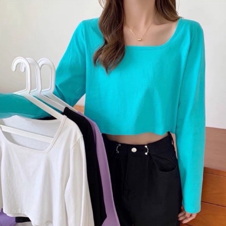 TERBARU Atasan Kaos Lengan Panjang Import Crop top Longgar A682
