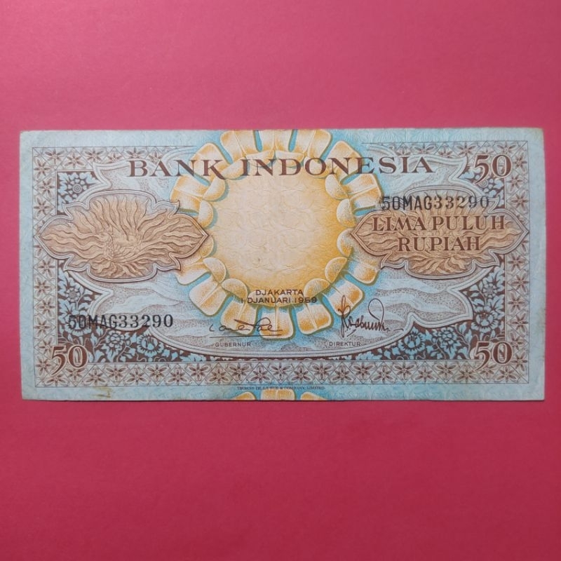 Uang Kuno Kertas Rp 50 Tahun 1959 Seri Bunga