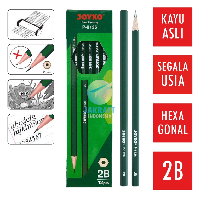 

SPESIAL 12 Pcs Pensil Tulis 2B JOYKO P8126 Kayu Asli Hexagonal Serbaguna Murah Banget Berkualitas