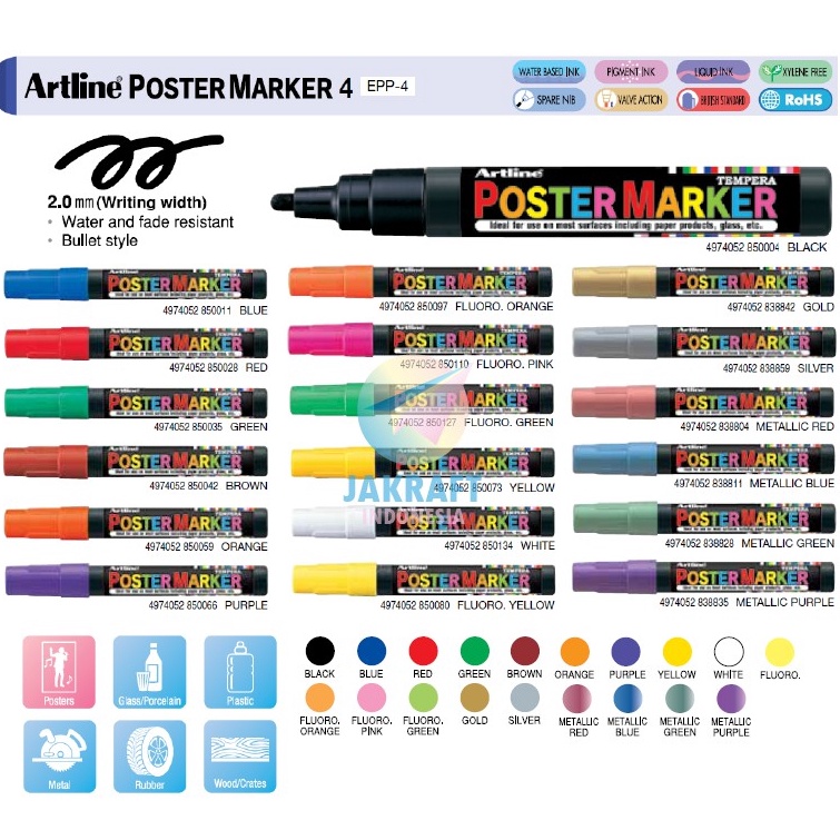 

SPESIAL 1 Pcs Spidol Graffiti Mural Dinding Kaca Papan Tulis 2 mm ARTLINE Poster Marker EPP4 Whiteboard White Board Glassboard Glass Board Bisa Dihapus