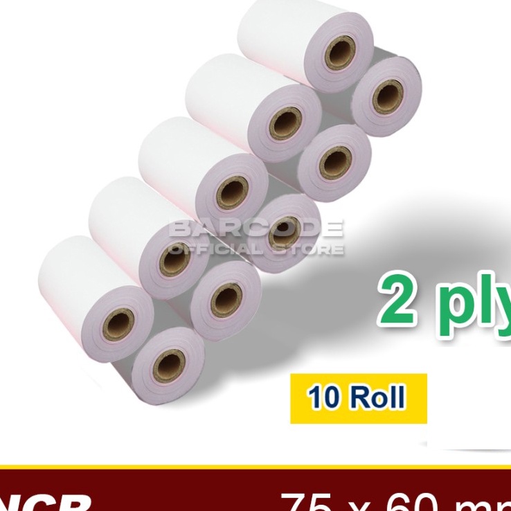 

HJ6 Kes Kasir NCR 75 X 6 mm 2 PLY Rangkap 2 Struk Printer Dot Matrix 75x6mm
