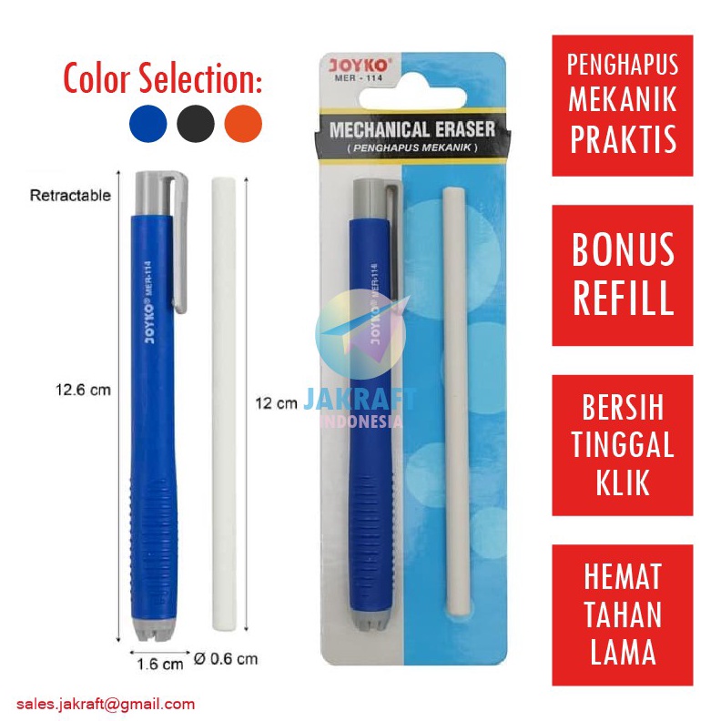 

TERBUKTI 1 Set Penghapus Pensil Mekanik Klik Bonus Refill Mechanical Eraser JOYKO MER114
