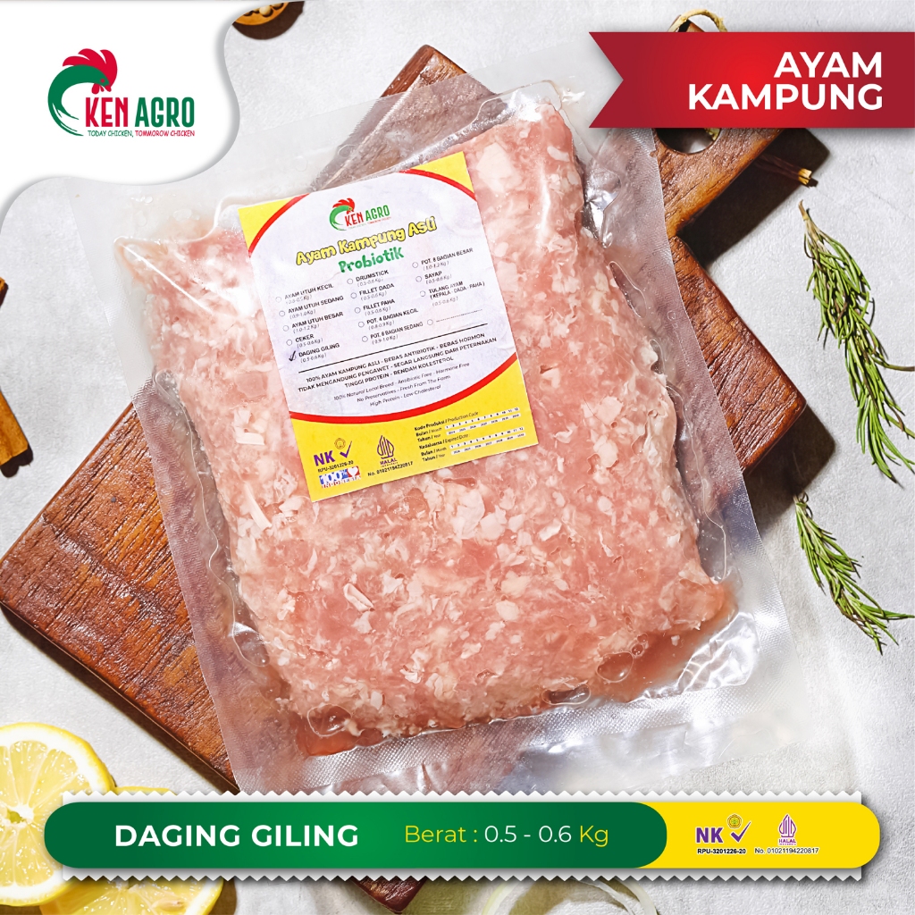 

Ken Agro Ayam Kampung Probiotik Daging Giling Dada Paha 0.5-0.6 kg Frozen