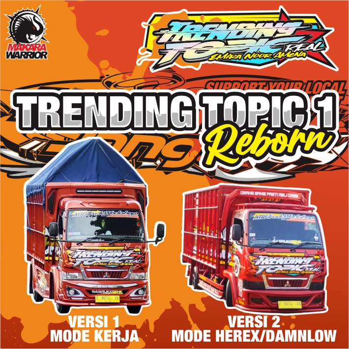 Pola sticker miniatur truk ukuran L (45 cm)_Brewog Audio, Madura Asyik, Wahyu Abadi, Trending Topic