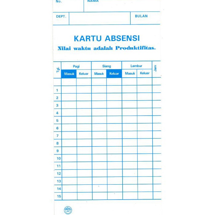 

HJ6 KARTU ABSENSI WARNA ISI 1 LEMBAR