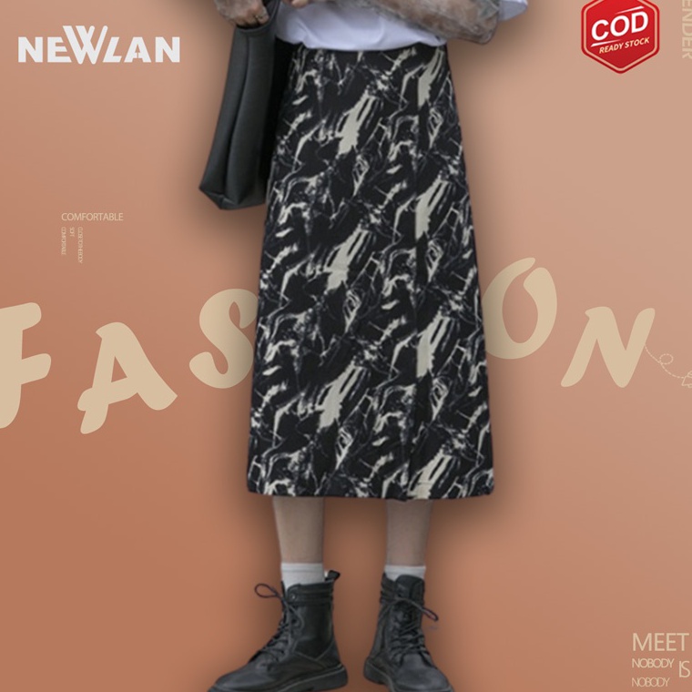 Big Sale Newlan QZ26 Rok Kotak Kotak Panjang Korean Style  Rok Tartan Rok Span Motif Rok Kotak Flane