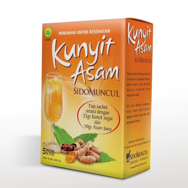 

Kunyit Asam Sidomuncul box isi 5 sachet / bisa ecer satuan / minuman segar dingin kunyit asem serbuk