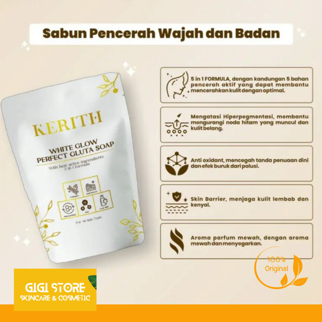 Sabun Pemutih Kulit Kerith White Glow Perfect Gluta Soap - Sabun Cair Penghilang kulit kusam