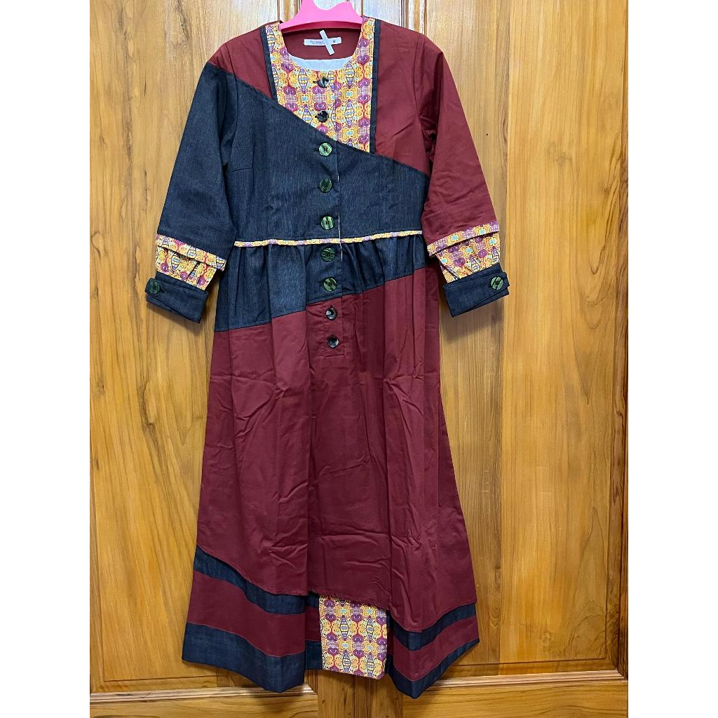 Preloved Tunneca ori gamis muslim - merah motif batik (second)