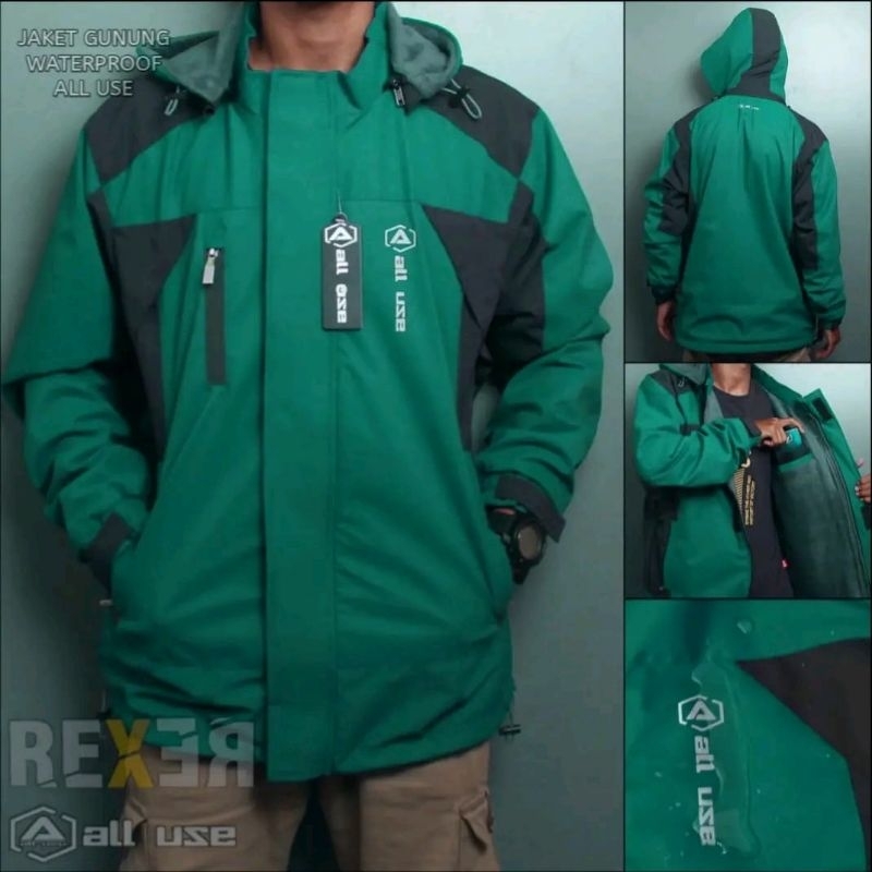 JAKET WATERPROOF WINDPROOF GUNUNG ALL USE ORIGINAL JAKET ALL USE JAKET GUNUNG ALL USE HIJAU BOTOL MI