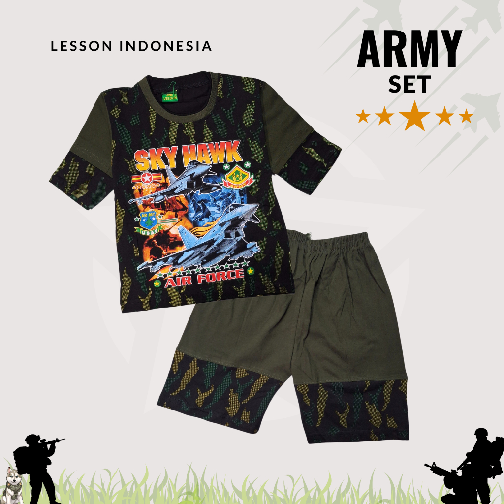 Setelan Anak Laki Laki Kaos Motif Army LESSON