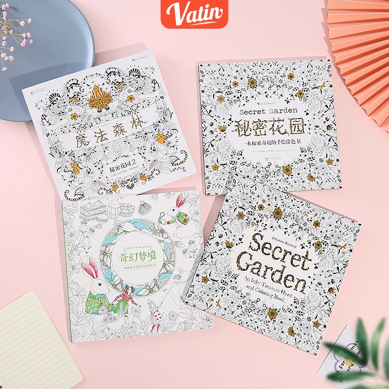 

24 Pages Buku Mewarnai Dewasa Secret Garden Enchanted Forest untuk Penghilang Stress Coloring Book secret garden drawing book-Vatin_Shop