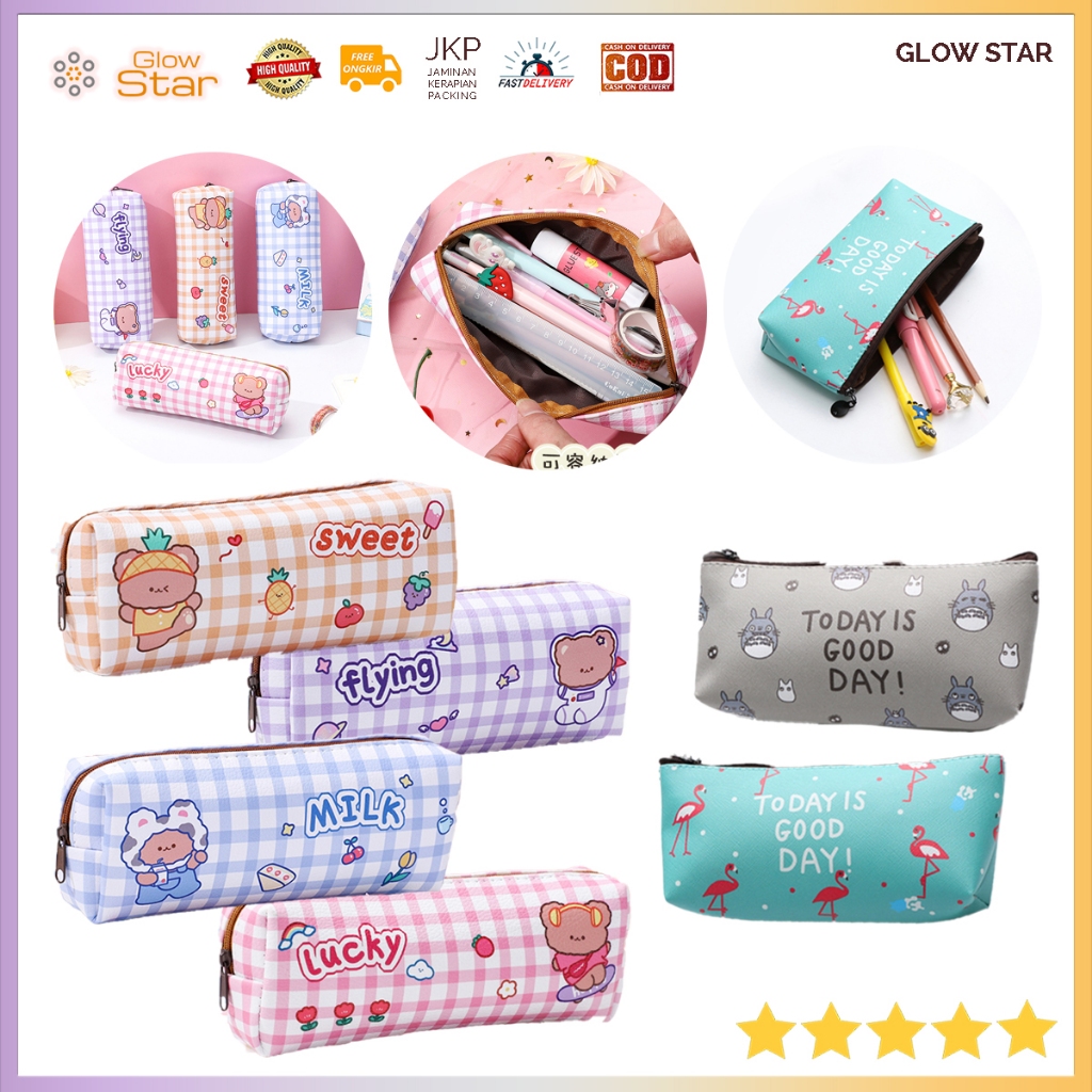 

TP10 Kotak Pensil Tepak Lucu Kartun Sekolah Korea alat tulis Tas Penyimpanan Kosmetik Sekolahan Kantoran Pink Astronot Bear Beruang Purple Orange