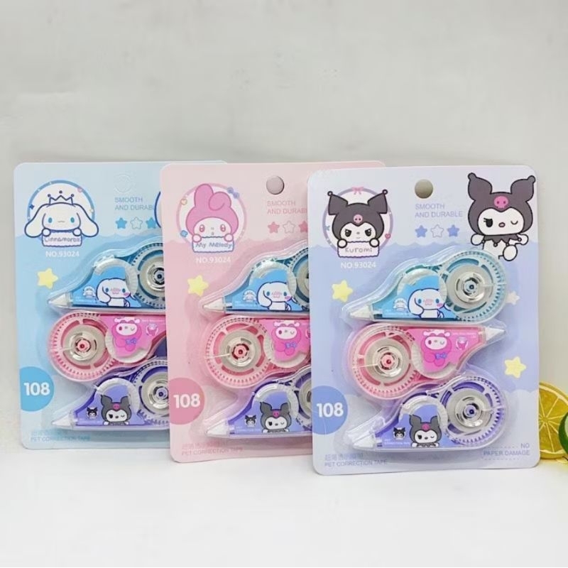 

1 SET CORRECTION TAPE/TIPE-X MOTIF SANRIO LUCU ISI 3 PCS