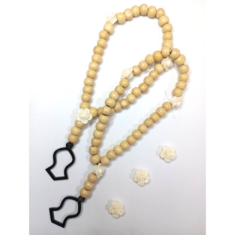 Tasbih Kayu Handmade 33 Manik-Manik Aksen Terompah Nabi
