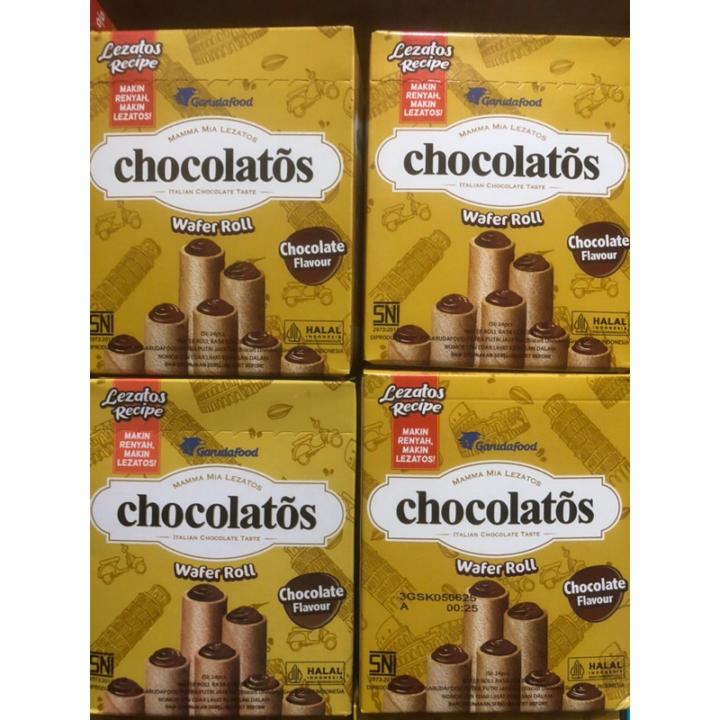 

chocolatos wafer stik roll cokelat 1box isi 24 pcs x 7gram..