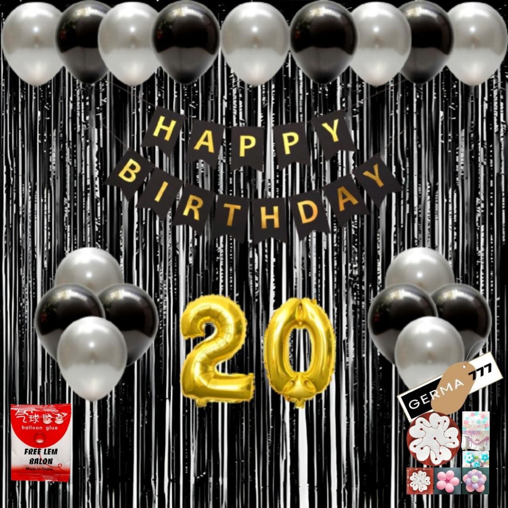 Dekorasi Ulang Tahun Balon Silver Mix Hitam Backdrop Happy Birthday Party Anak & Dewasa
