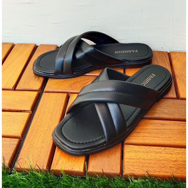 Sandal wanita flat selop motif tali silang kekinian style