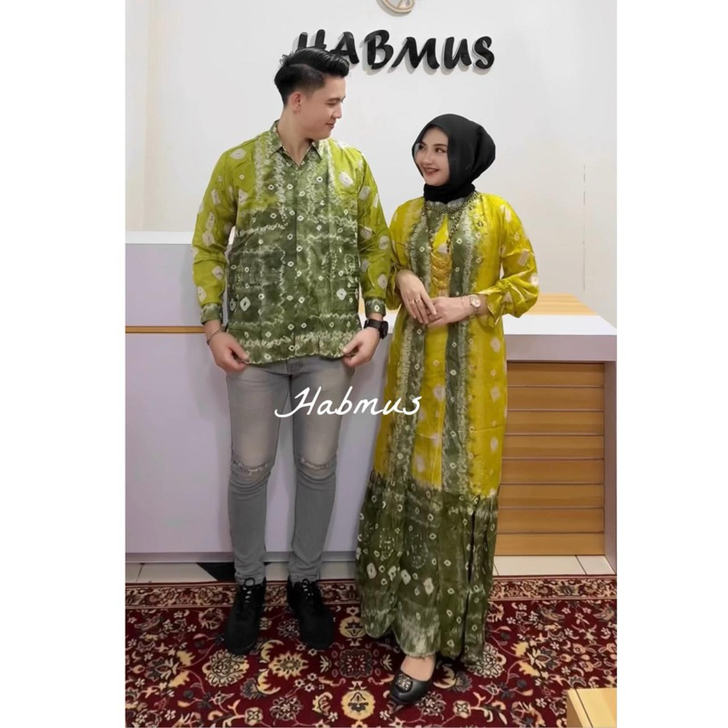 couple gamis jumputan Palembang asli sutra silk