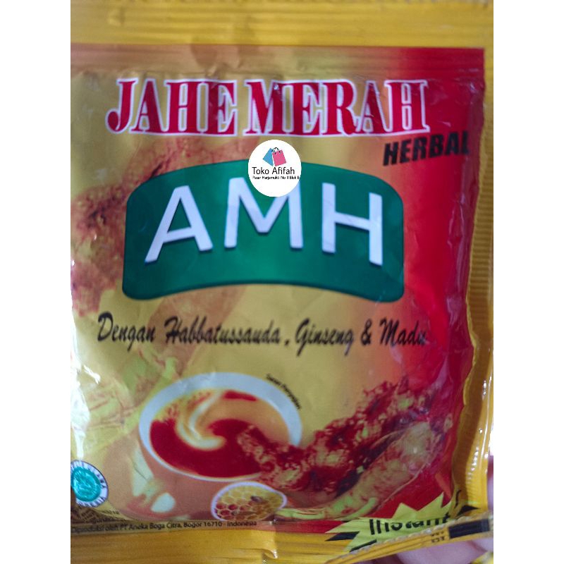 

AMH Jahe Merah 1 renteng 10 pcs dengan habbatussauda, gingseng dan madu