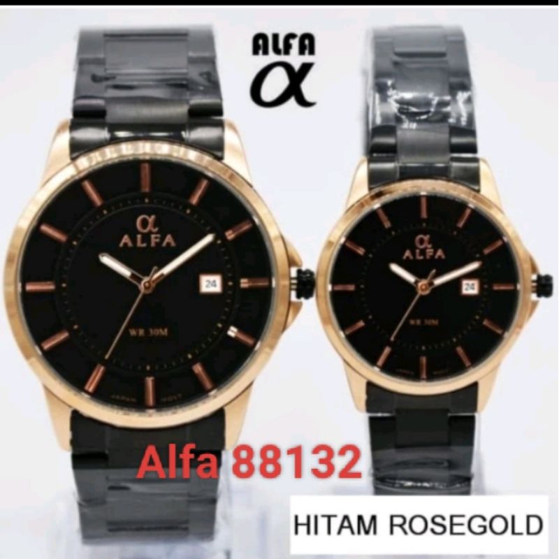 jam pria dan wanita Alfa 88132 black original tahan air