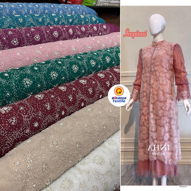 1/2 METER KAIN LACE AREUM // KAIN LACE 3D RIBBON PAYET CANTIK// KAIN LACE KOMBINASI PAYET DRESS