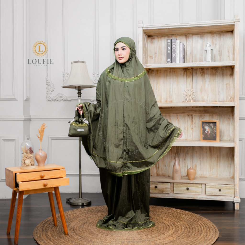 Promo  Loufie - Mukena Dewasa Parasut Pita Tali Kepang Polos Jumbo