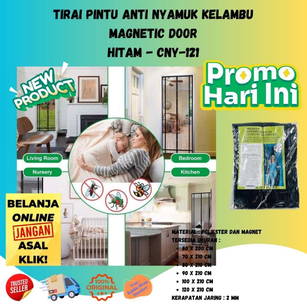 Tirai Pintu Anti Nyamuk Kelambu Magnetic Door CNY 121 Hitam Tahan Lama
