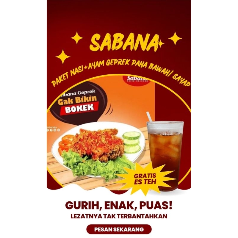 

SABANA FRIED CHICKEN/ paket nasi+ ayam geprek sayap+ es teh solo