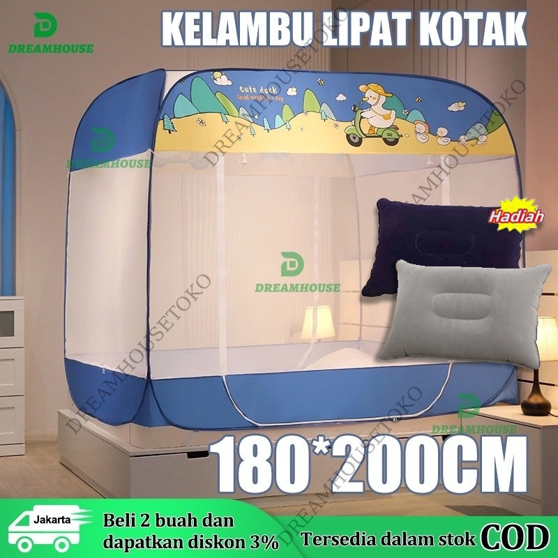 kelambu nyamuk tebal jumbo 180x200 Kelambu lipat kotak/kelambu tidur tebal dan kuat premium anti nya