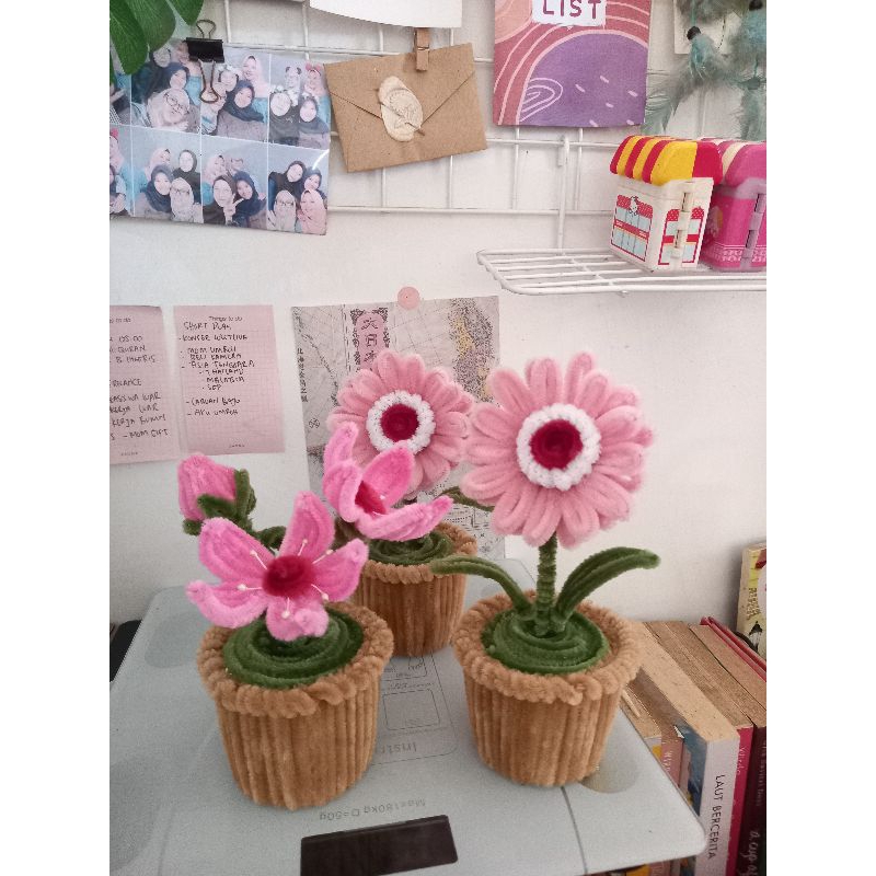 Hiasan meja kawat bulu | hiasan bunga | hadiah bunga | sovenir bunga craft handmade