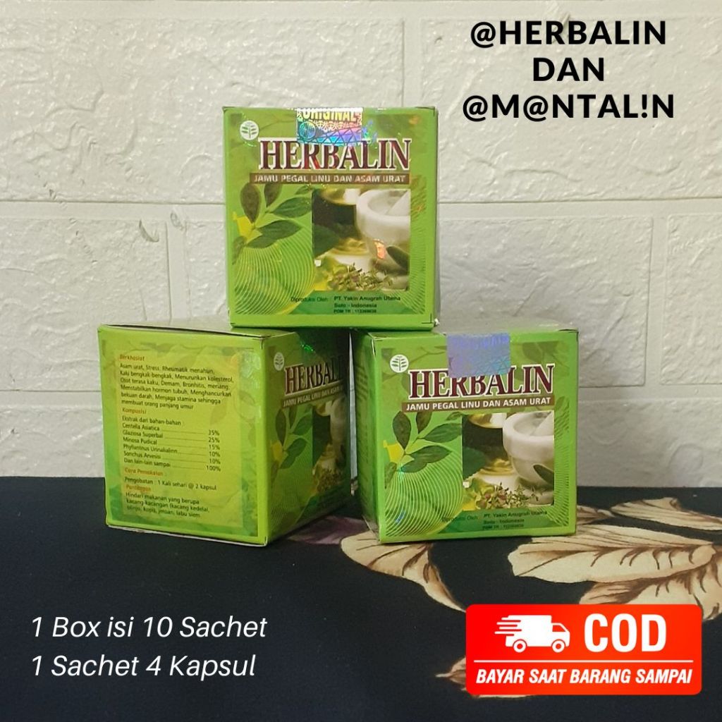 

Kapsul Herbalin 1 Box isi 10 Sachet Obat Pegal Linu Asem Urat