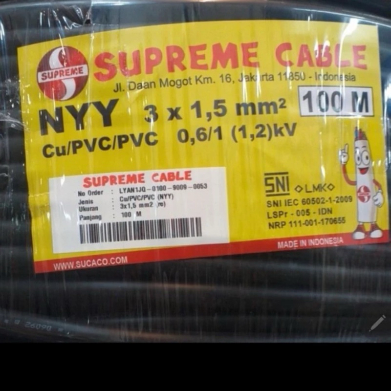 Kabel listrik Supreme NYY Kawat batang 3x1,5mm Per Meter