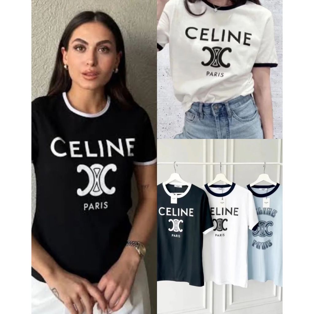 Kaos Wanita Celine Logo Paris Cotton Tshirt