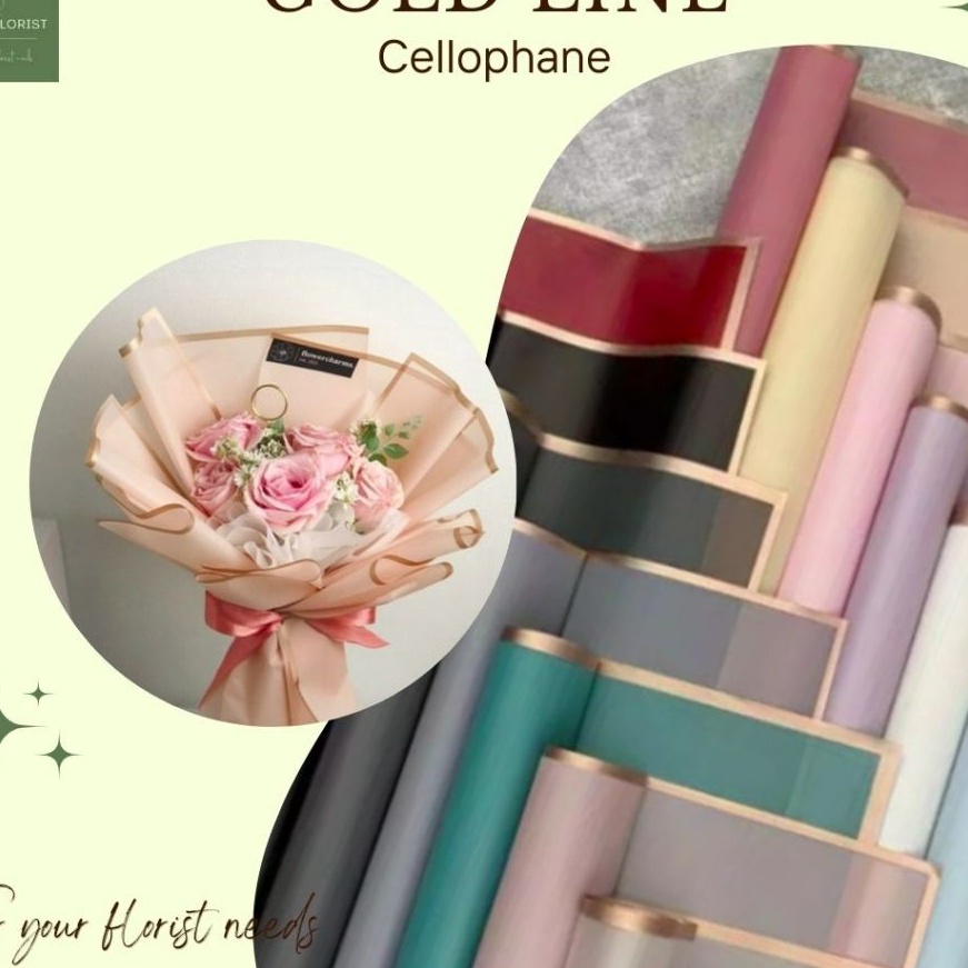

Bonus Kertas Buket Wrapping Bunga Paper Bukcet Flower Gold Line Cellophane 58 x 58 cm Grosir 1 pack isi 2 lembar
