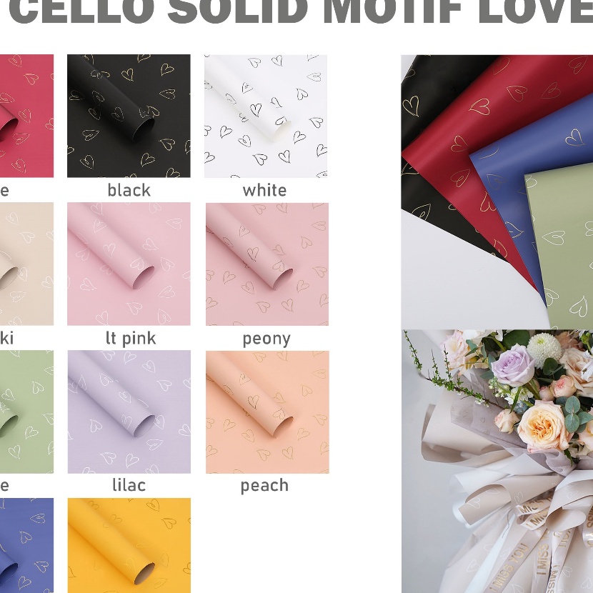 

Beli pack kertas buket cellophane solid motif love flower wrapping 2 lembar